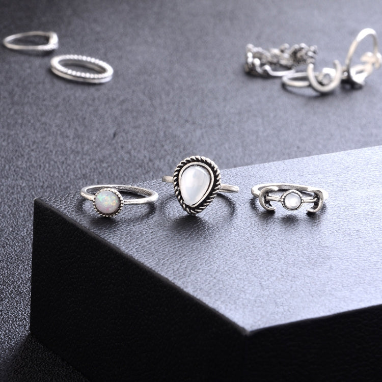 14 PCS/Set Punk Vintage Hollow Carved Diamond Waterdrop Flower Moon Ring Set