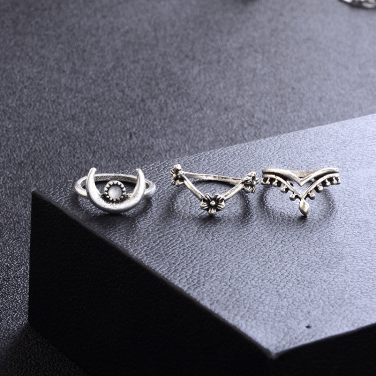 14 PCS/Set Punk Vintage Hollow Carved Diamond Waterdrop Flower Moon Ring Set