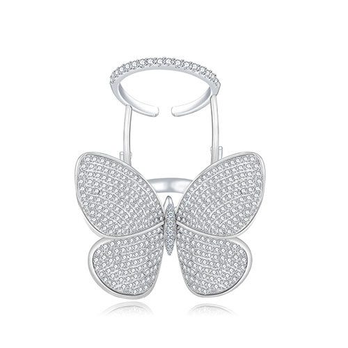 Fashion Adjustable Butterfly Shape Ring with Diamond Women Jewelry, 7, 8, 9