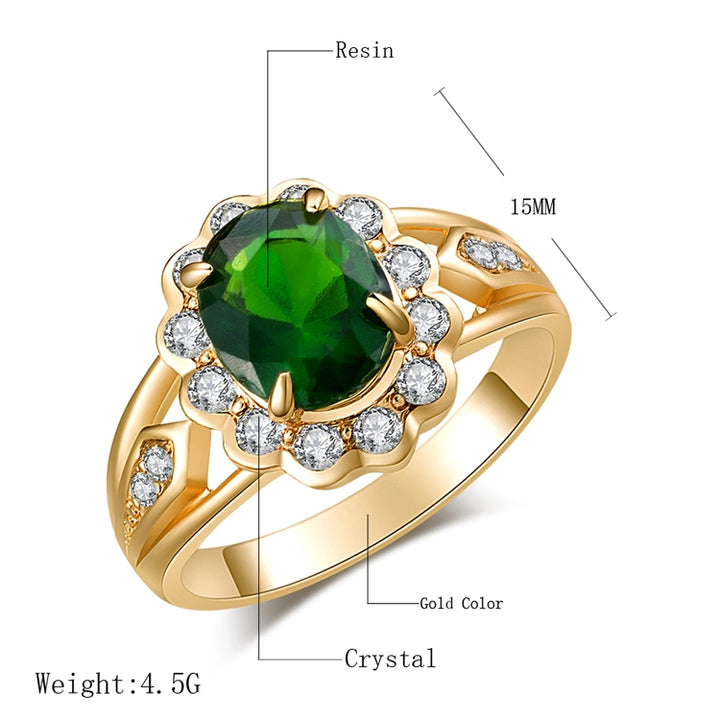 Fashion Vintage Oval Green Gem Diamond Ring, 7, 8, 9, 10