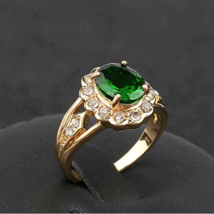 Fashion Vintage Oval Green Gem Diamond Ring, 7, 8, 9, 10