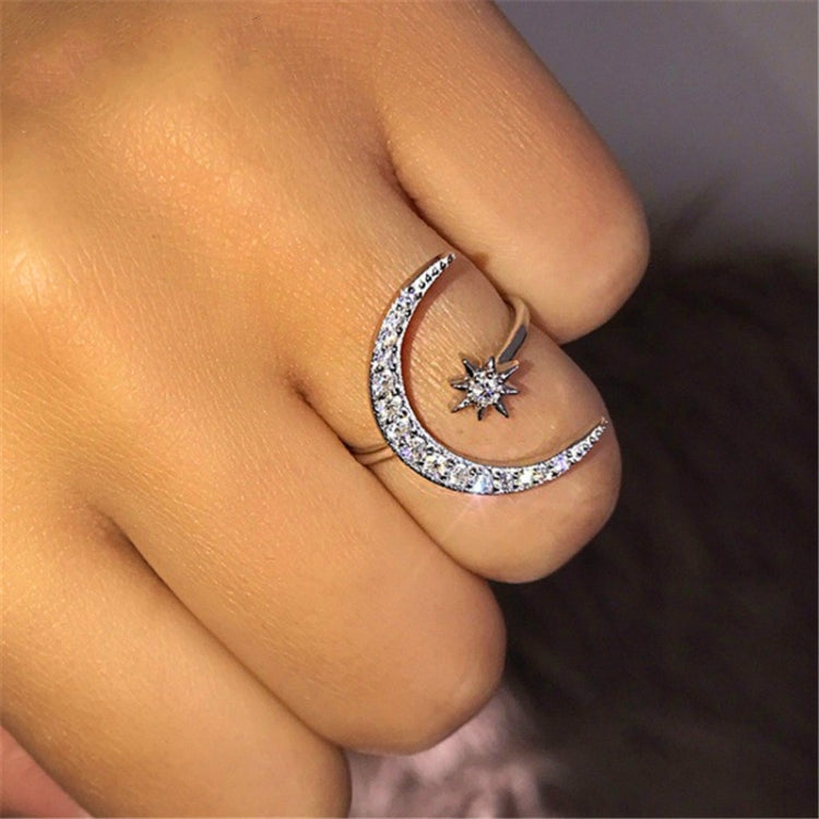 Female Star Moon Rings Crystal Ring Staking Jewelry, Yellow Gold, Rose Gold, Silver