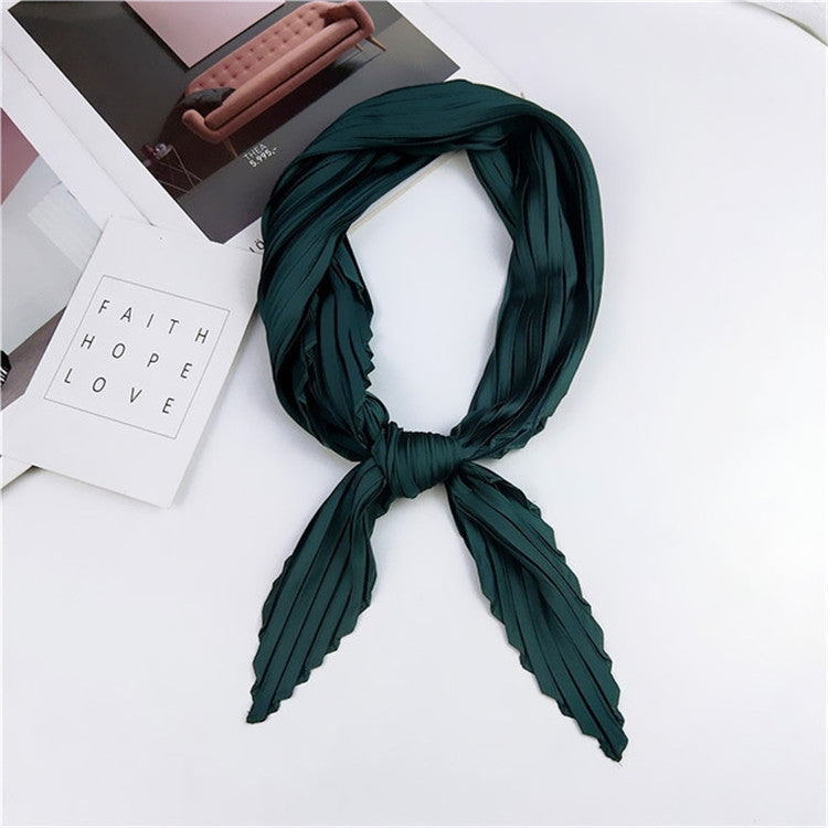 Ladies Retro Style Pleated Diamond Square Scarf Silk Scarf, Length: 70cm