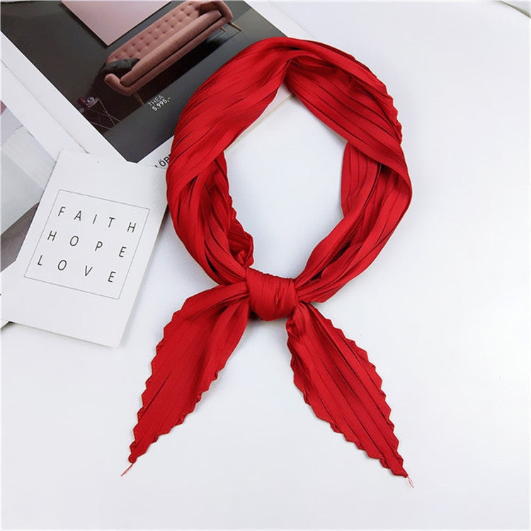 Ladies Retro Style Pleated Diamond Square Scarf Silk Scarf, Length: 70cm