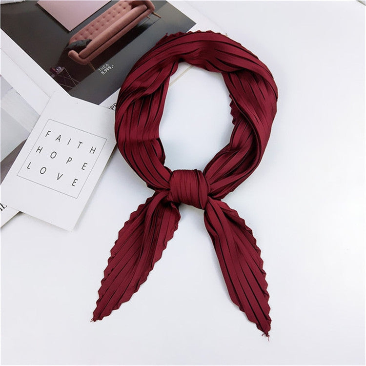 Ladies Retro Style Pleated Diamond Square Scarf Silk Scarf, Length: 70cm