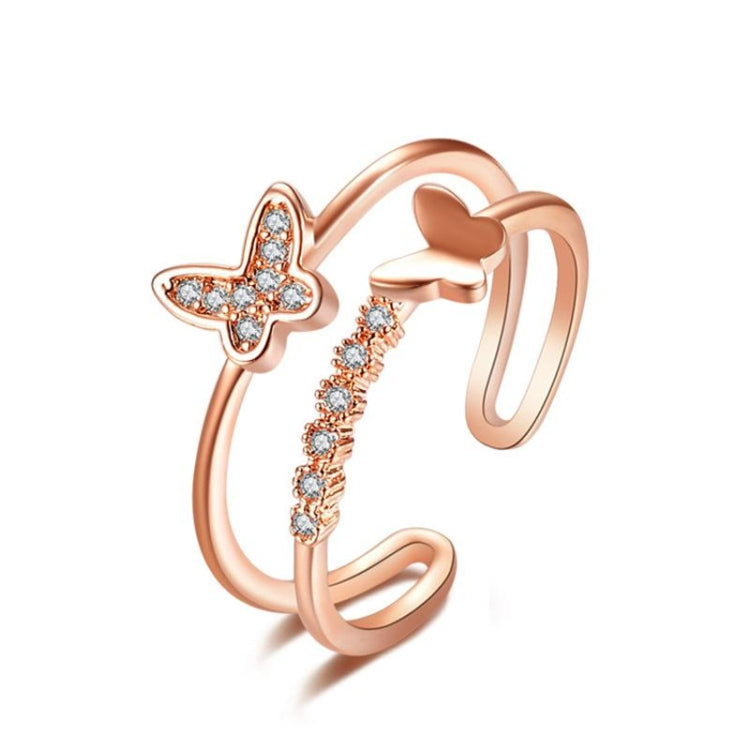 Women Fashion Cute Butterfly Shape Diamond Opening Ring, Rose gold, Platinum