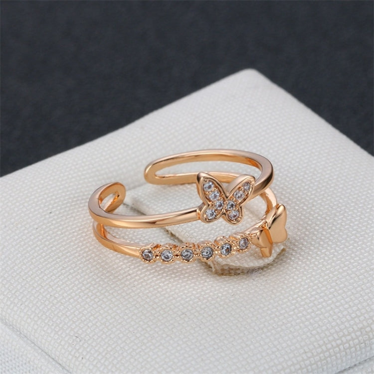 Women Fashion Cute Butterfly Shape Diamond Opening Ring, Rose gold, Platinum