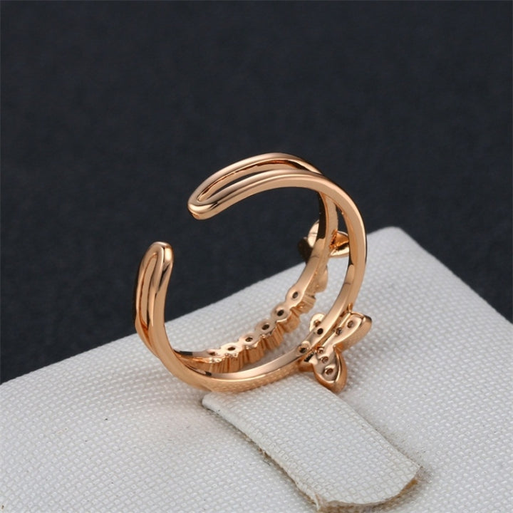 Women Fashion Cute Butterfly Shape Diamond Opening Ring, Rose gold, Platinum