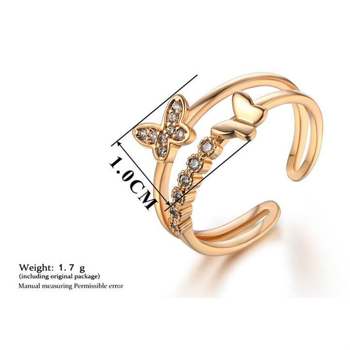 Women Fashion Cute Butterfly Shape Diamond Opening Ring, Rose gold, Platinum