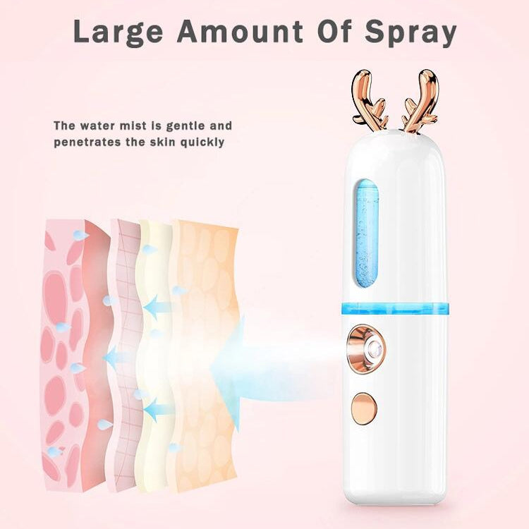 Facial Steamer Nano Spray Water Replenishing Instrument Portable Cold Spray Machine Charging Beauty Instrument Alcohol Disinfection, Cute Rabbit, Cute Deer, Crown