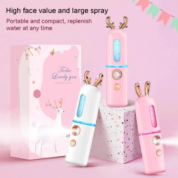 Facial Steamer Nano Spray Water Replenishing Instrument Portable Cold Spray Machine Charging Beauty Instrument Alcohol Disinfection, Cute Rabbit, Cute Deer, Crown