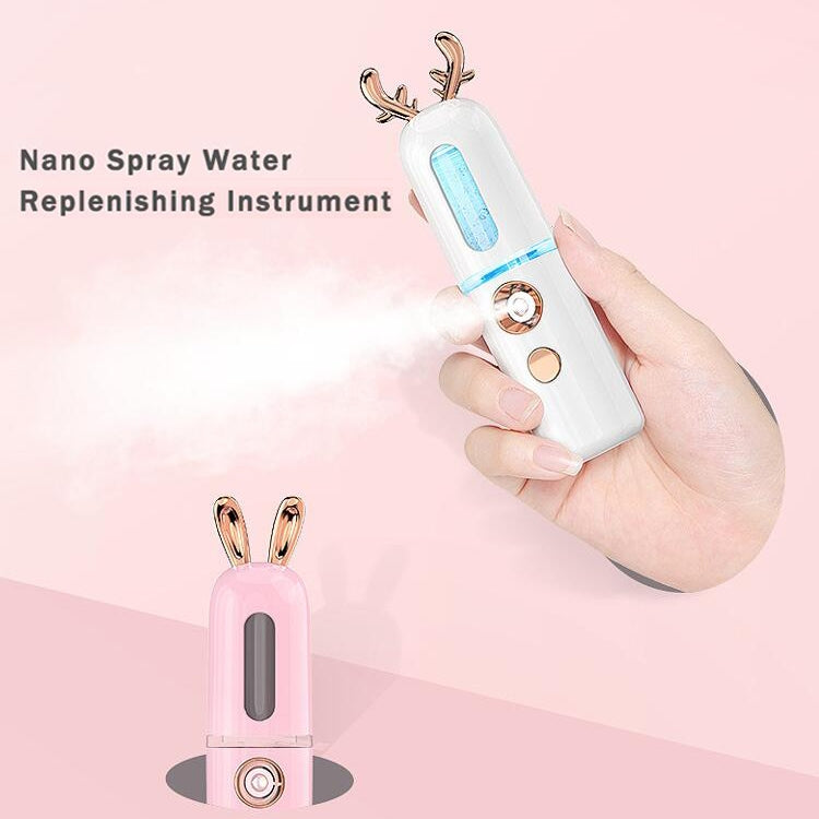 Facial Steamer Nano Spray Water Replenishing Instrument Portable Cold Spray Machine Charging Beauty Instrument Alcohol Disinfection, Cute Rabbit, Cute Deer, Crown