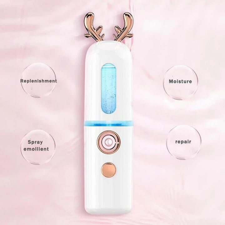 Facial Steamer Nano Spray Water Replenishing Instrument Portable Cold Spray Machine Charging Beauty Instrument Alcohol Disinfection, Cute Rabbit, Cute Deer, Crown