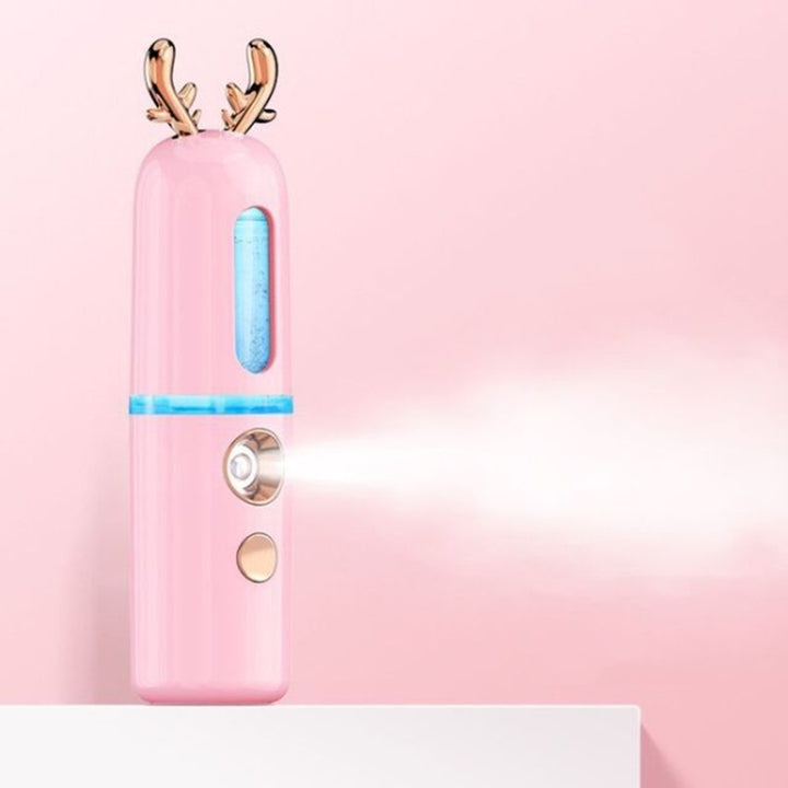 Facial Steamer Nano Spray Water Replenishing Instrument Portable Cold Spray Machine Charging Beauty Instrument Alcohol Disinfection, Cute Rabbit, Cute Deer, Crown