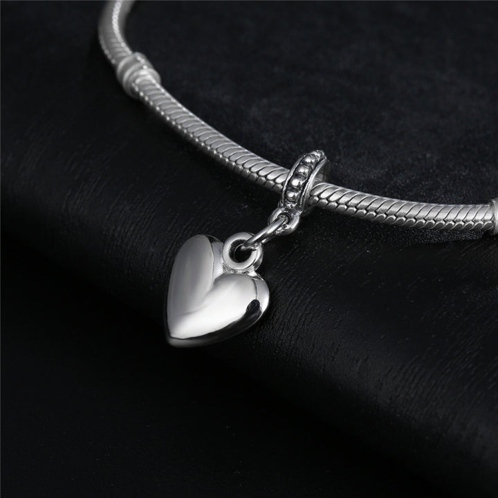 10pcs Heart Shape Smooth Surface Bead Silvering European Big Hole Charm Pendants DIY Jewelry Accessories Fit Necklace