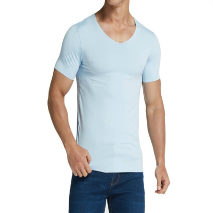 Men Ice Silk Quick Dry T-shirt Short Sleeve V Neck Solid Color Seamless Breathable Top, M, L, XL, XXL, XXXL