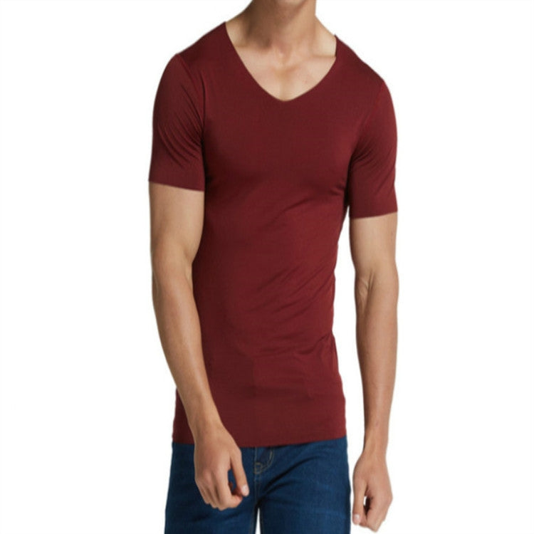 Men Ice Silk Quick Dry T-shirt Short Sleeve V Neck Solid Color Seamless Breathable Top, M, L, XL, XXL, XXXL