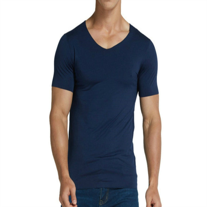 Men Ice Silk Quick Dry T-shirt Short Sleeve V Neck Solid Color Seamless Breathable Top, M, L, XL, XXL, XXXL