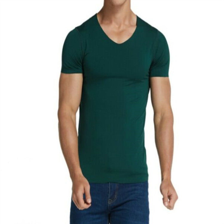 Men Ice Silk Quick Dry T-shirt Short Sleeve V Neck Solid Color Seamless Breathable Top, M, L, XL, XXL, XXXL