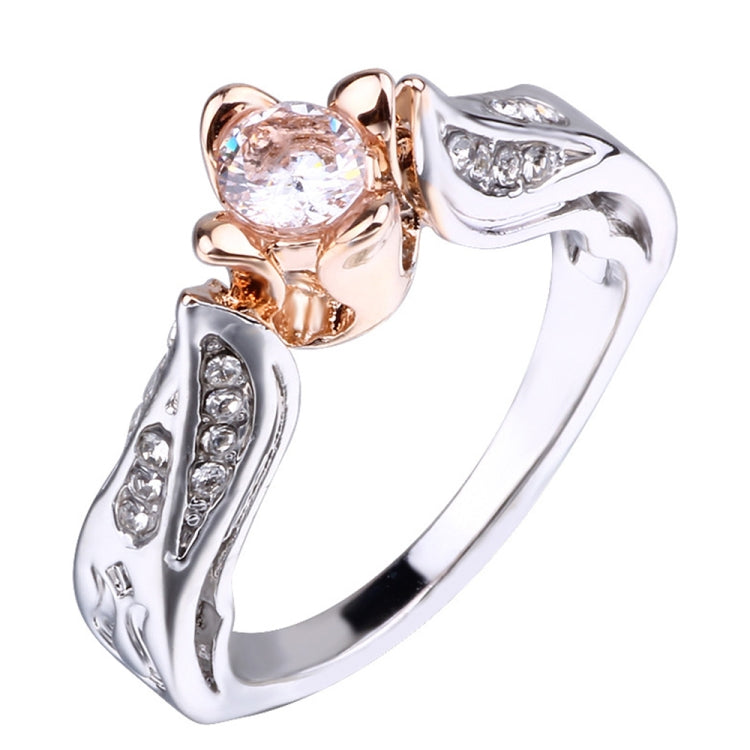 Rose Flower with Diamond Wedding Ring for Women, 5, 6, 7, 8, 9, 10