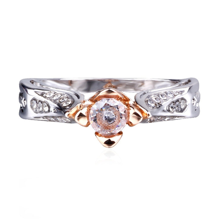 Rose Flower with Diamond Wedding Ring for Women, 5, 6, 7, 8, 9, 10