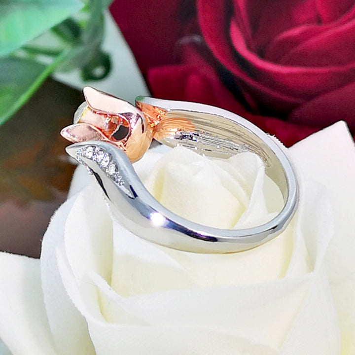 Rose Flower with Diamond Wedding Ring for Women, 5, 6, 7, 8, 9, 10