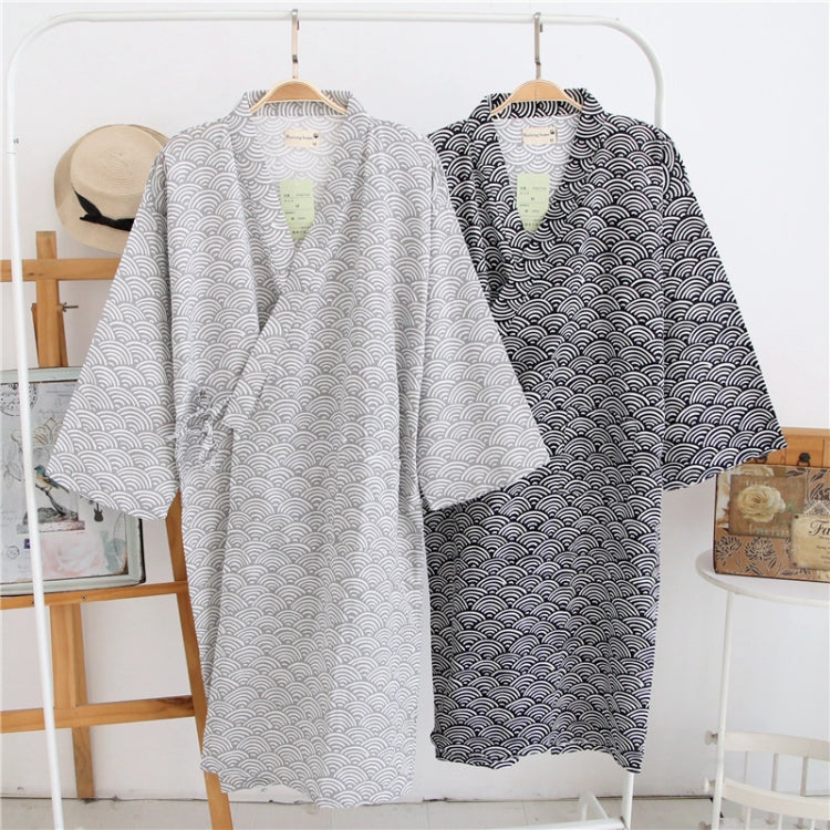 Man Pure Cotton Double-deck Bathrobe Kimono Pajamas Home Wear, M, L