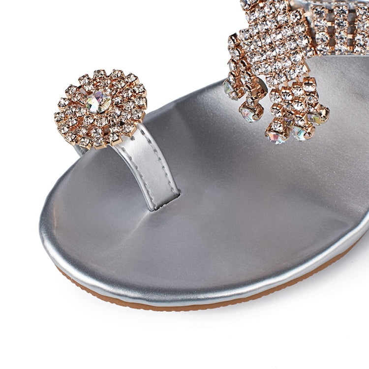 Open Toe Chunky Heel Sandals Crystal Rhinestones Beach Flip, 34, 35, 36, 37, 38, 39, 40, 41