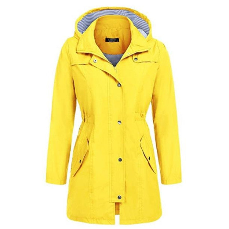 Casual  Women Waterproof Waist Hooded Long Coat, XXL