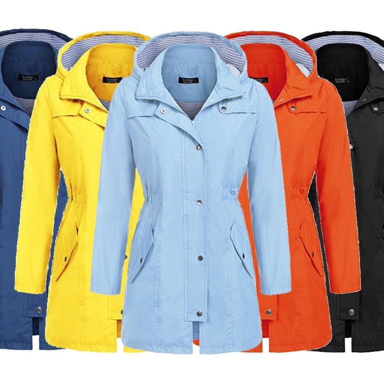 Casual  Women Waterproof Waist Hooded Long Coat, XXL