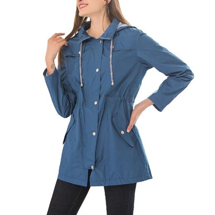 Casual  Women Waterproof Waist Hooded Long Coat, XXL