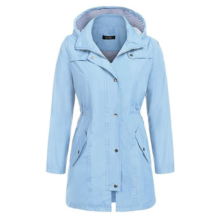 Casual  Women Waterproof Waist Hooded Long Coat, XXL