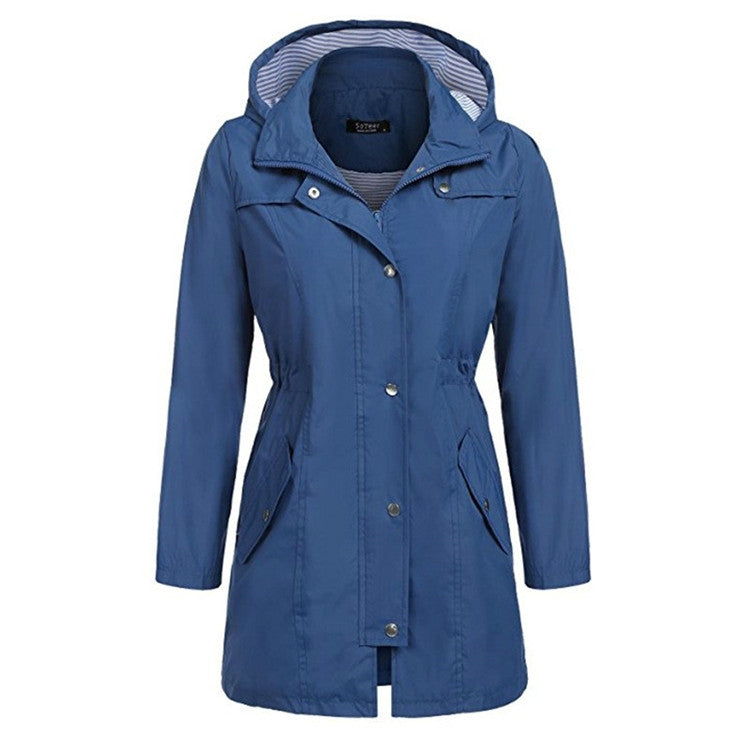 Casual  Women Waterproof Waist Hooded Long Coat, XXL