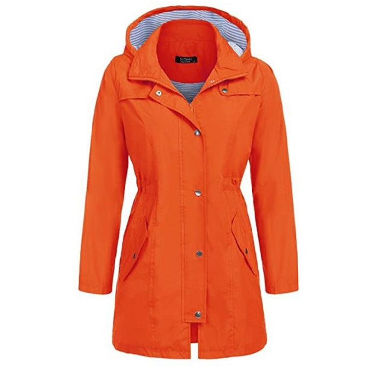 Casual  Women Waterproof Waist Hooded Long Coat, XXL