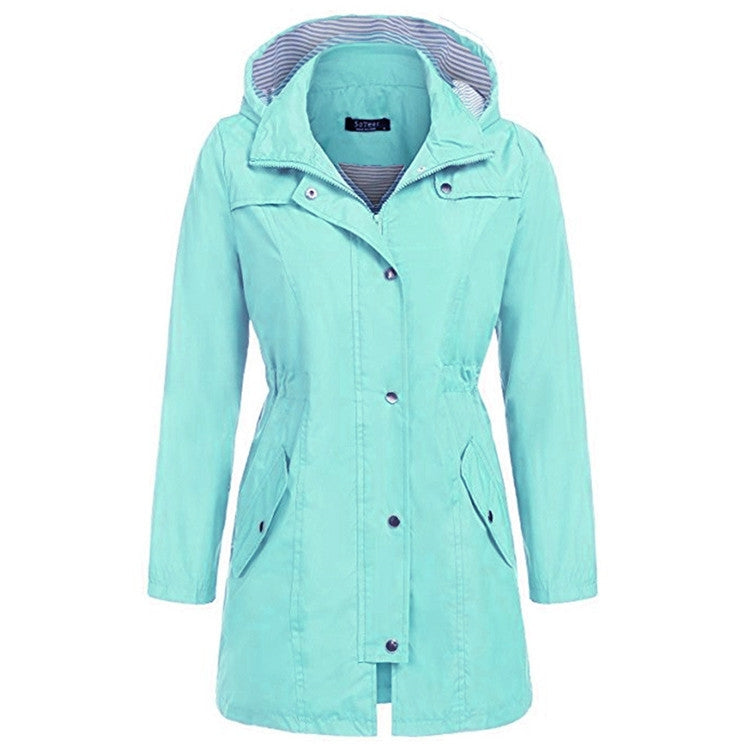 Casual  Women Waterproof Waist Hooded Long Coat, XXL