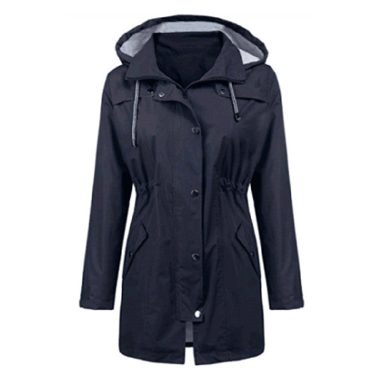 Casual  Women Waterproof Waist Hooded Long Coat, XXL