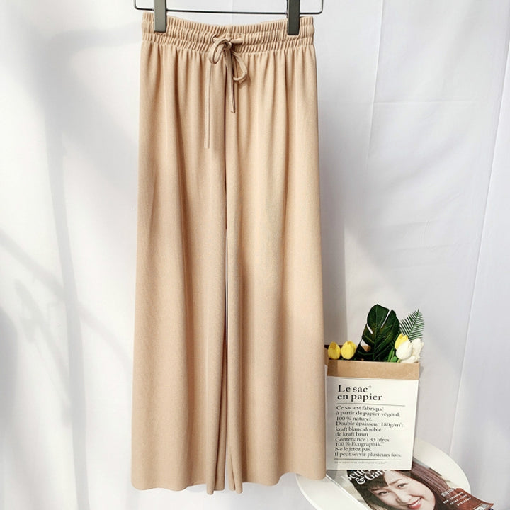 Ice Silk Knit Pants Fall Wide Leg Pants Female High Waist Loose Casual Pants High Waist Nine Points, One Size