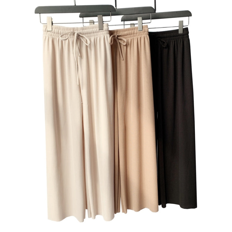 Ice Silk Knit Pants Fall Wide Leg Pants Female High Waist Loose Casual Pants High Waist Nine Points, One Size