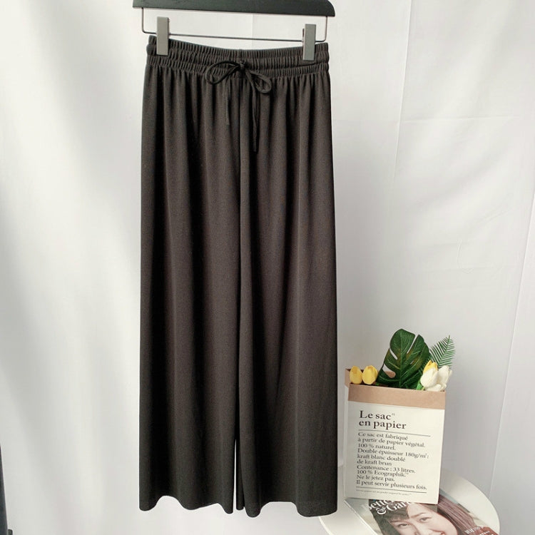 Ice Silk Knit Pants Fall Wide Leg Pants Female High Waist Loose Casual Pants High Waist Nine Points, One Size