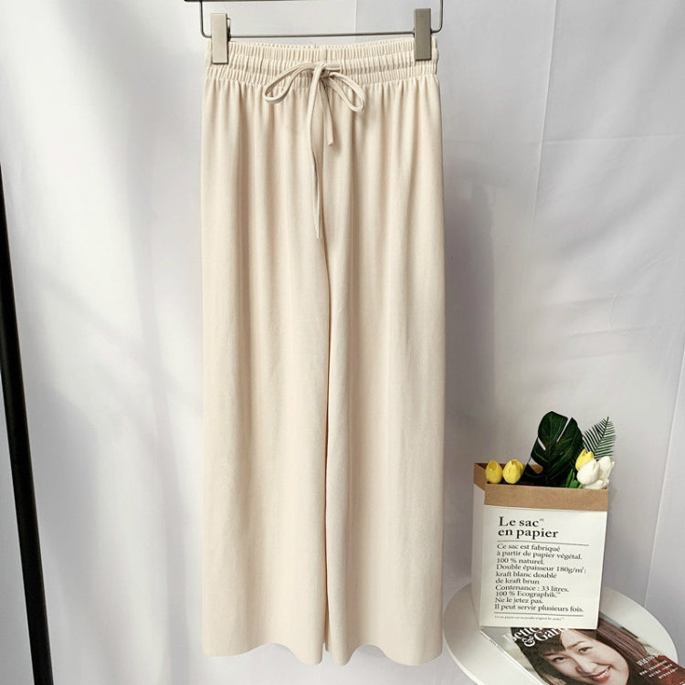 Ice Silk Knit Pants Fall Wide Leg Pants Female High Waist Loose Casual Pants High Waist Nine Points, One Size