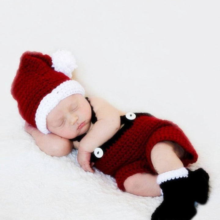 Babies Photography Clothing Christmas Clothing Set Hand-knitted Wool Hat + Overalls Shorts + Socks