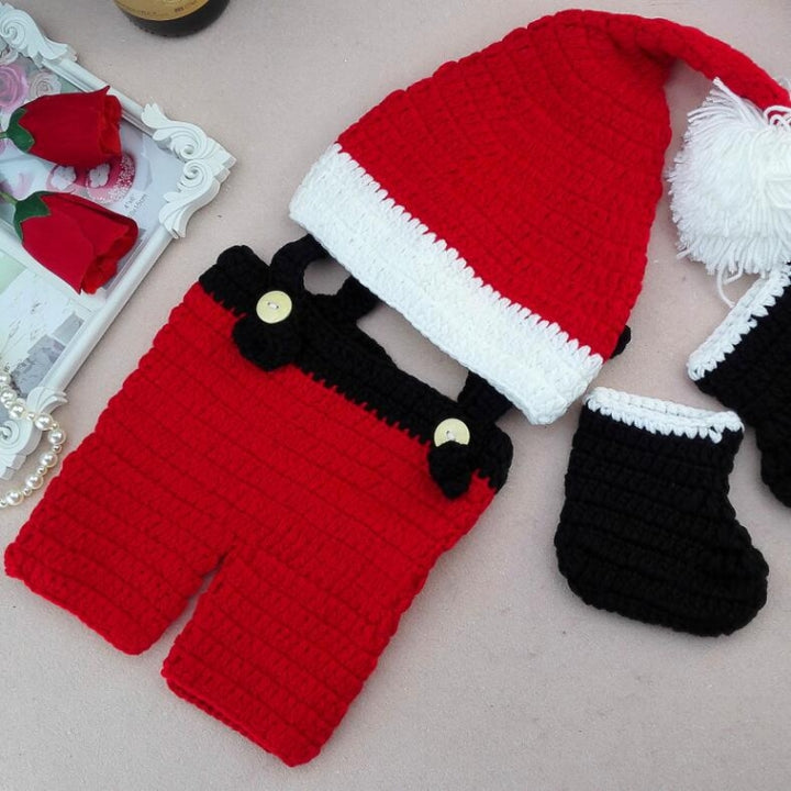 Babies Photography Clothing Christmas Clothing Set Hand-knitted Wool Hat + Overalls Shorts + Socks