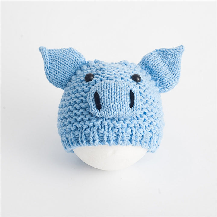 Newborn Babies Photography Clothing Cartoon Pig Shape Woolen Knit Cap, 0-3 Months