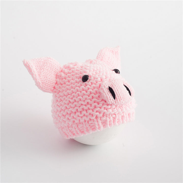 Newborn Babies Photography Clothing Cartoon Pig Shape Woolen Knit Cap, 0-3 Months