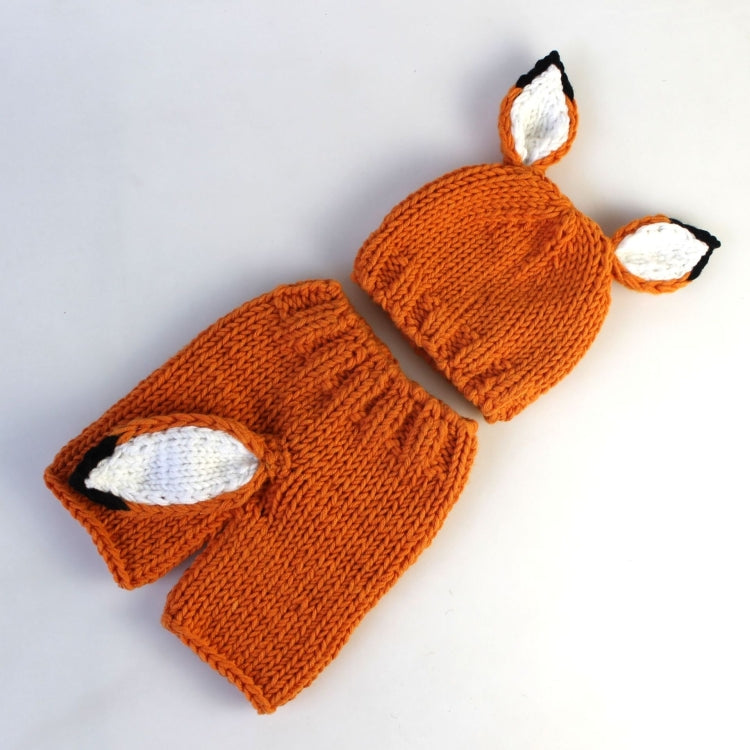 Children Photography Clothing Cartoon Fox Shape Handmade Wool Knit Hat + Pants Set, 0-3月