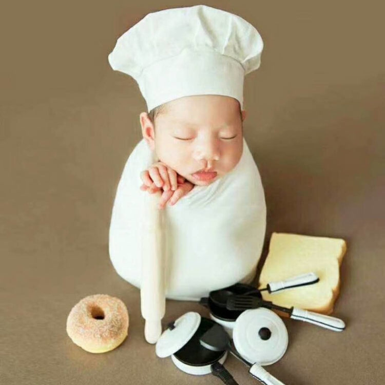 Newborn Babies Photography Clothing Chef Theme Set, White, A Knives (5 Sets), B Shovel (5 Sets), Flower 1, Small Bag 1, Skull 1, Hamburger 1, Bread 2 Pieces, Doughnut 1, Long Bread, Wooden Spoon 1, Rolling Pin 1, Wood Egg 1, Wrap 1, Artboard Chef