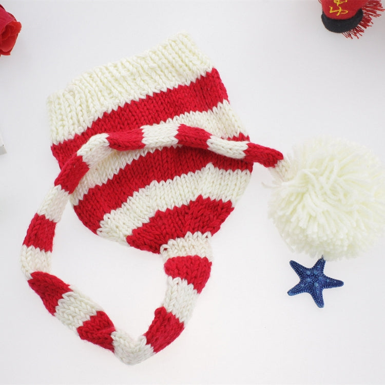 Children Photography Clothing Baby Photo Wool Long Tail Cap Horizontal Striped Christmas Hat, Red, Blue