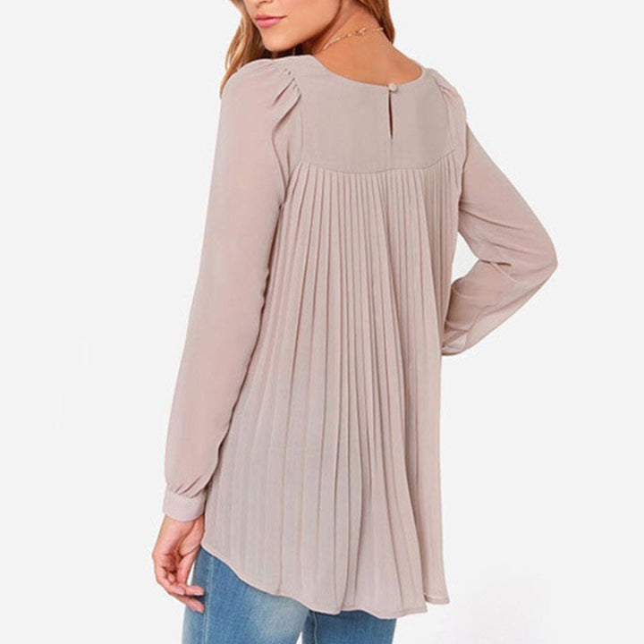 Women Chiffon Shirt Round Neck Long-Sleeved Slim Shirt, S, M, L, XL, XXL, XXXL, XXXXL, XXXXXL