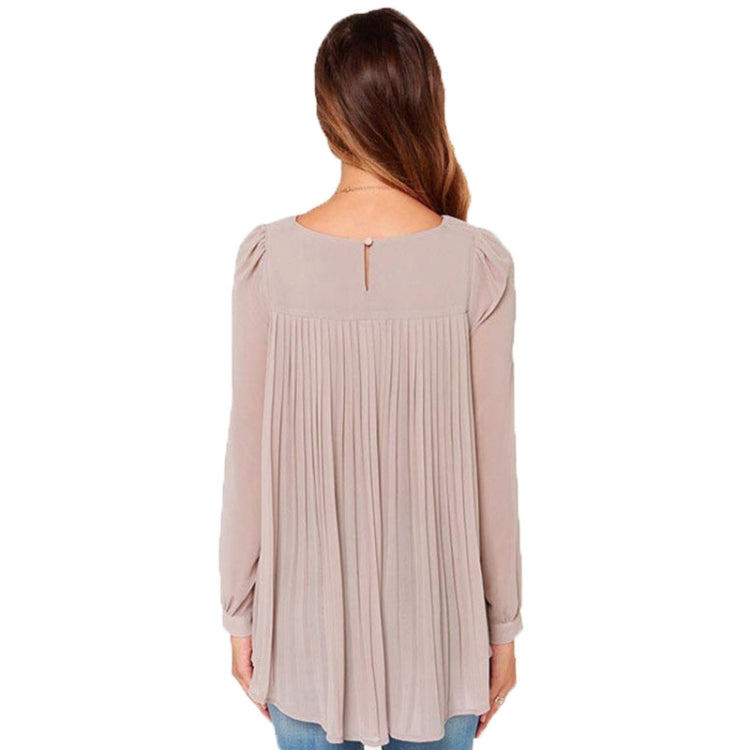 Women Chiffon Shirt Round Neck Long-Sleeved Slim Shirt, S, M, L, XL, XXL, XXXL, XXXXL, XXXXXL