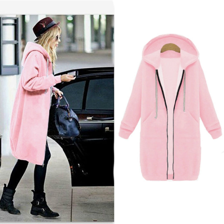 Women Hooded Long Sleeved Sweater In The Long Coat, L, XL